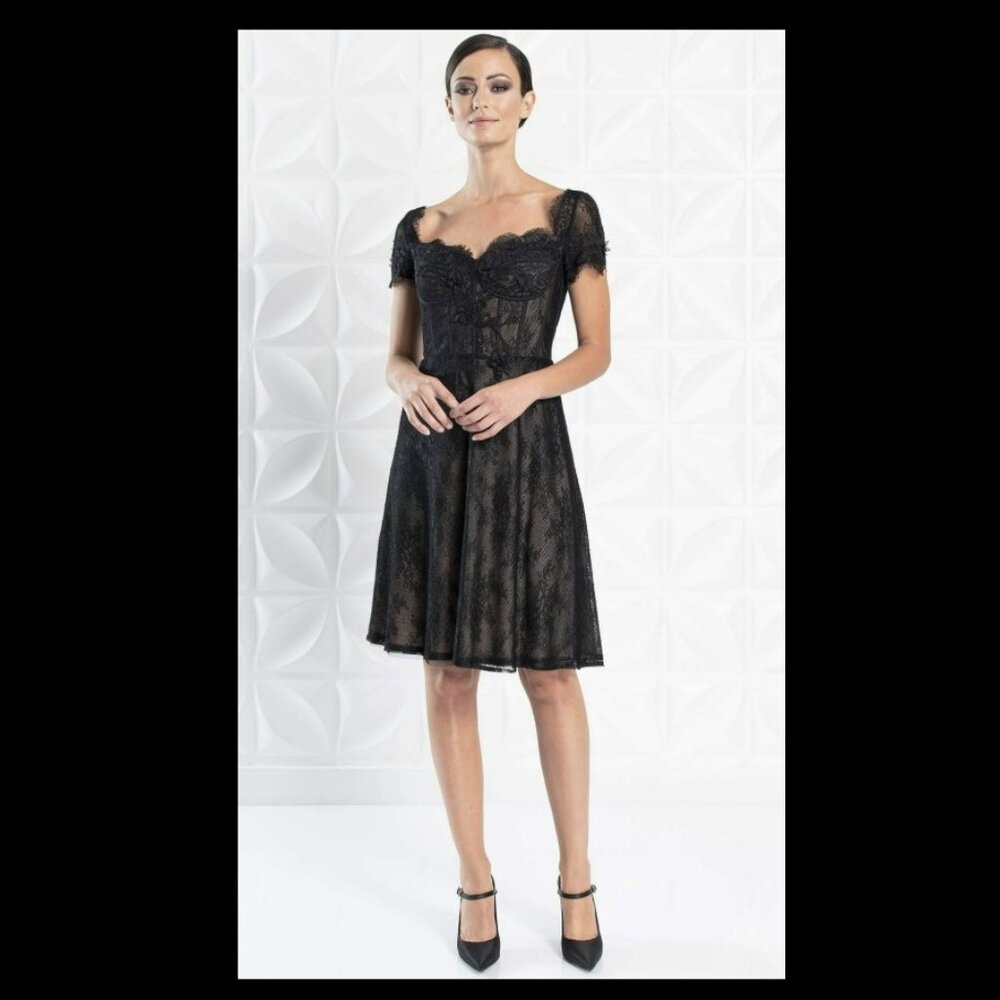 Alexander by Daymor Black and Cream Lace Midi Dress Sz 12